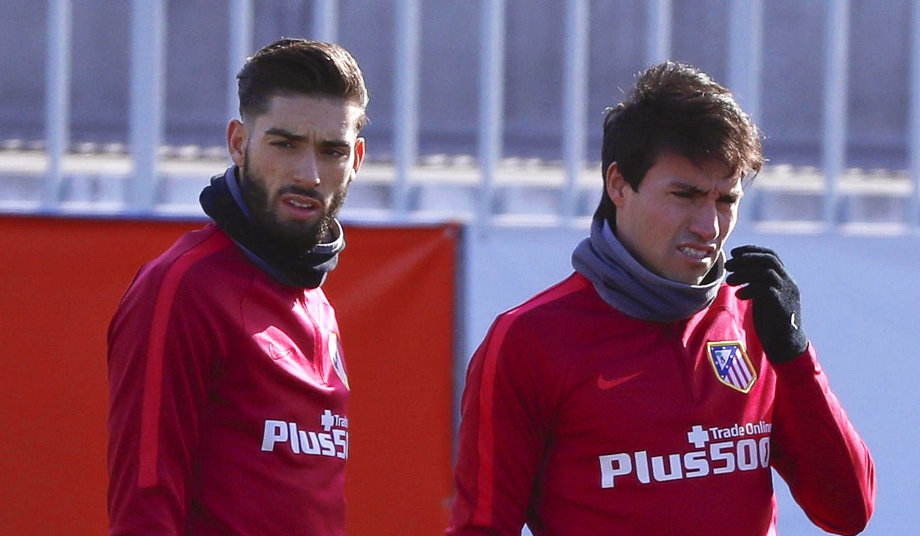 Atletico Madrid players Yannick Carrasco (left) and Nicolas Gaitan in training ahead of signing for Dalian Yifang. Photo: EPA