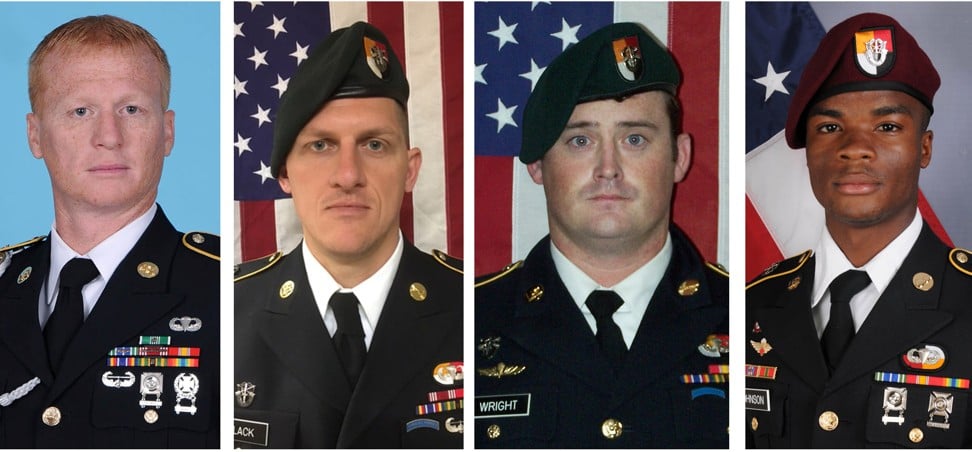 A combination photo shows the US troops who died in the Niger ambush last October: (from left) Sergeant Jeremiah Johnson, Sergeant  Bryan Black, Sergeant Dustin Wright and Sergeant La David Johnson. Photo: Reuters