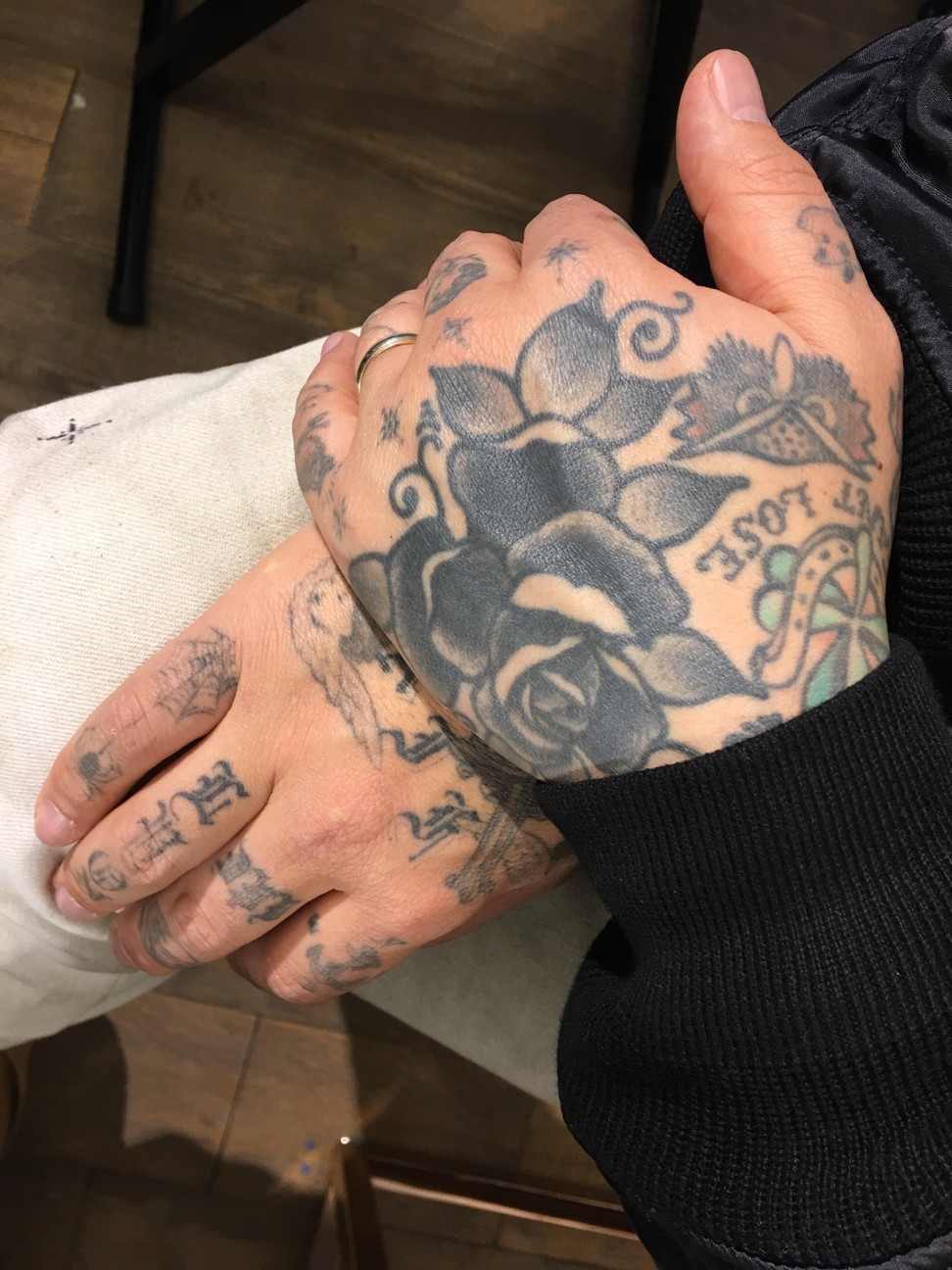 Woo’s tattooed hands. Photo: Kylie Knott