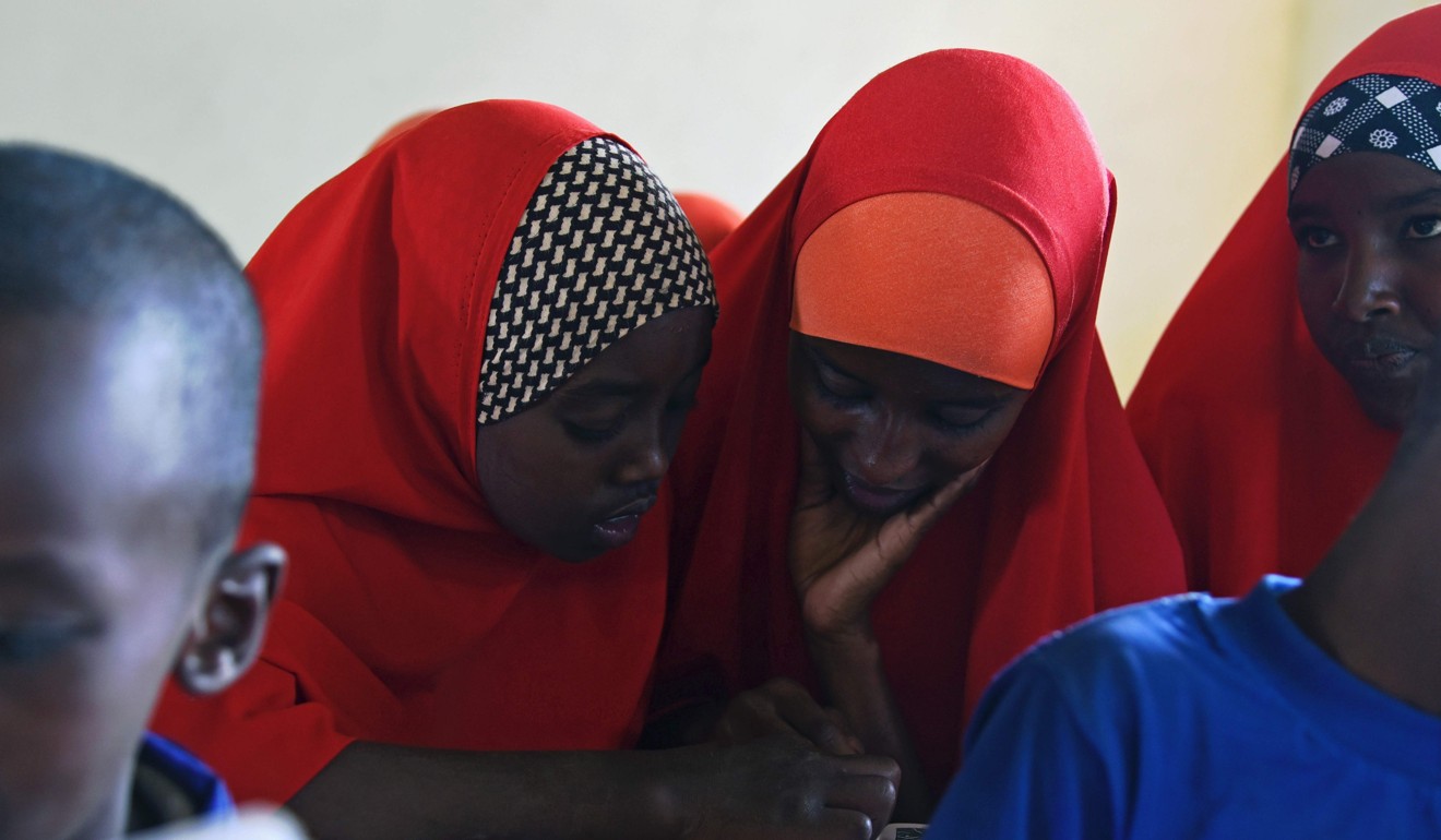 A 2016 file photo of Muslim girls. The predominately Muslim and ethnically Somali region has suffered generations of marginalisation by the government in Kenya, leaving it undeveloped and insecure. More than four in 10 women are married before the legal age of 18, twice the national average, and 98 per cent of women undergo circumcision, or female genital mutilation (FGM). Photo: AFP