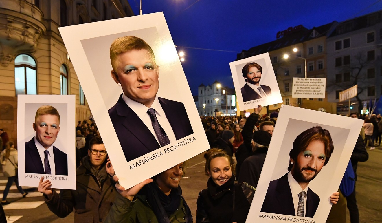 Demonstrators called for Slovakian Prime Minister Robert Fico to quit after allegations of links to Italian mafia and the murder of an investigative journalist. Photo: AFP