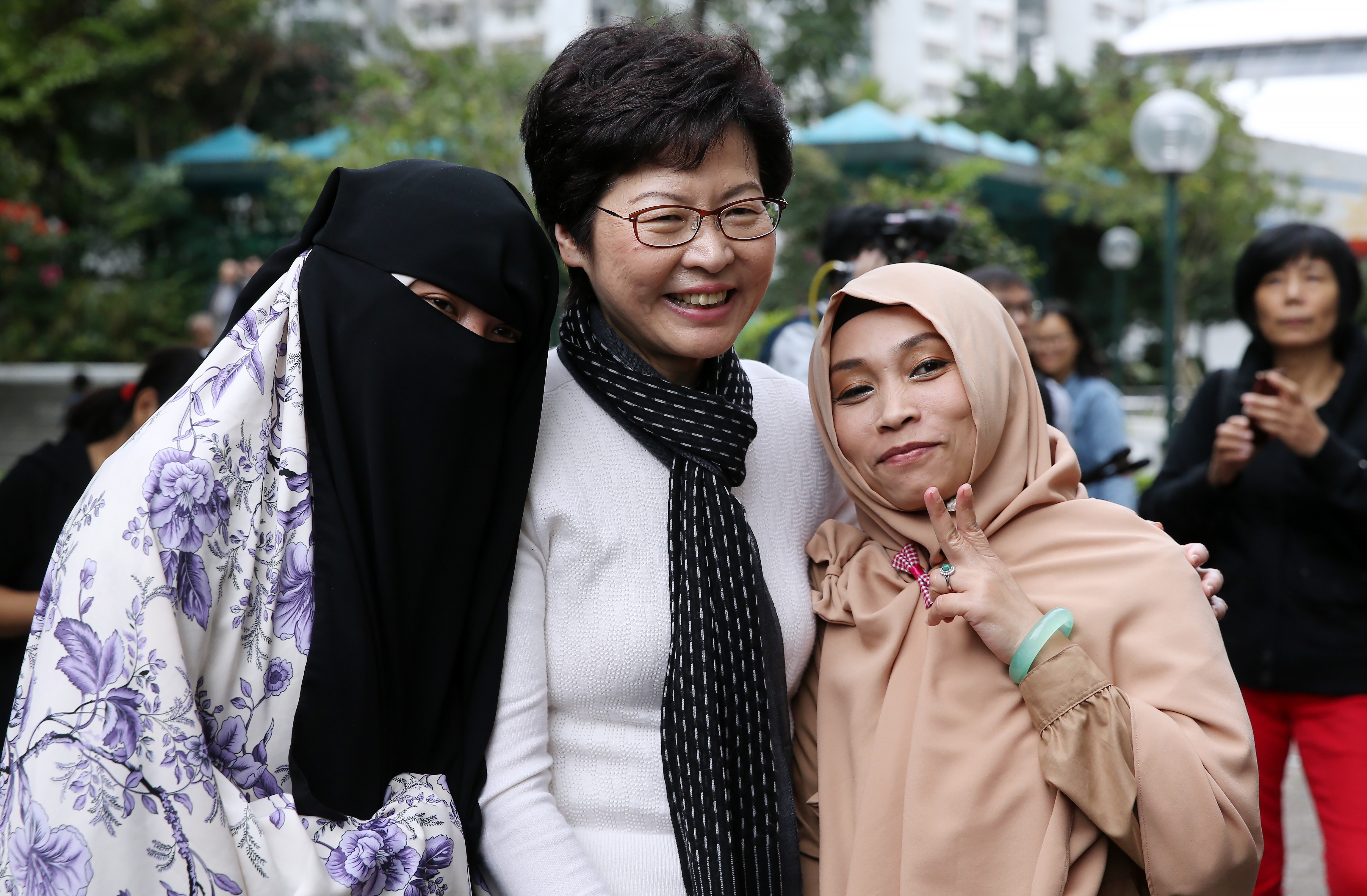 Chief Executive Carrie Lam Cheng Yuet-ngor meets ethnic minority residents in Hung Hom after winning the chief executive election in late March 2017. Photo: Sam Tsang