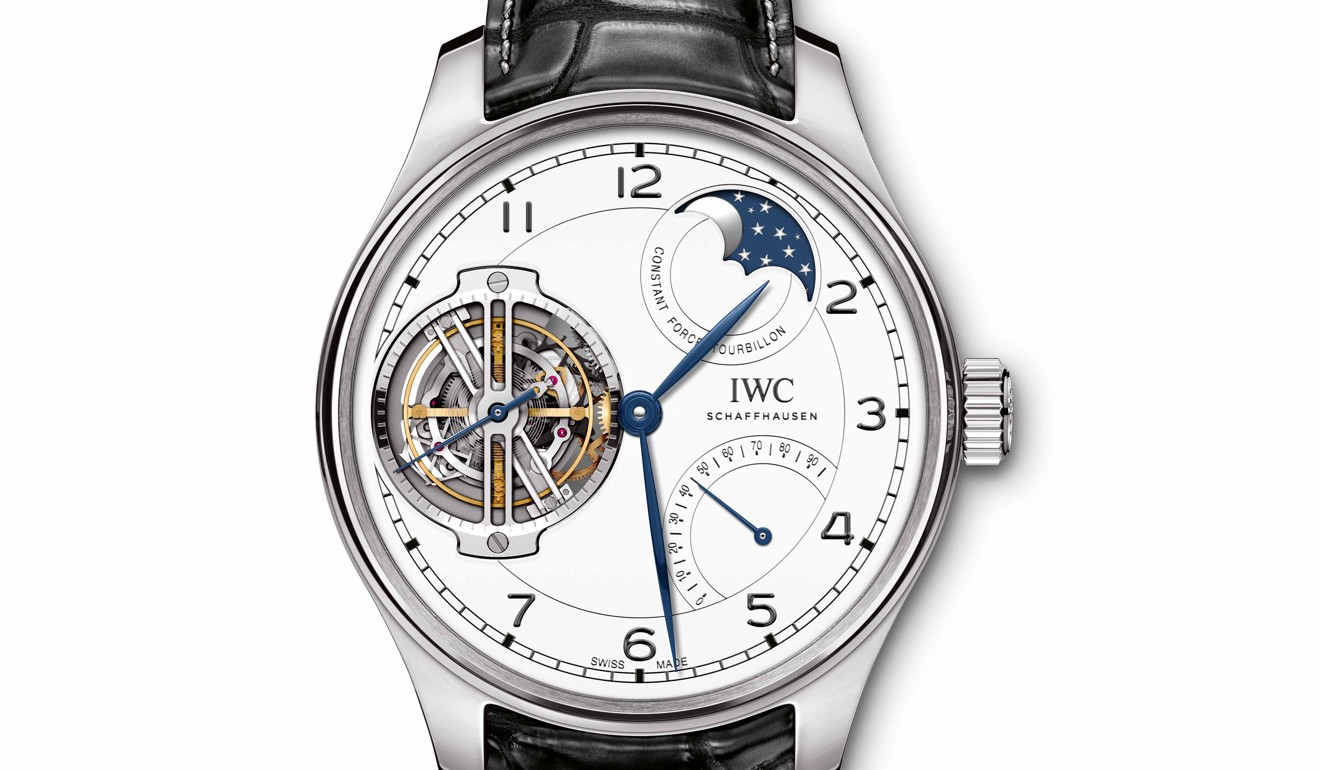 Portugieser Constant-Force Tourbillion Edition ‘150 Years’ combines a patented constant-force tourbillon with a moon phase display and is limited to 15 pieces.