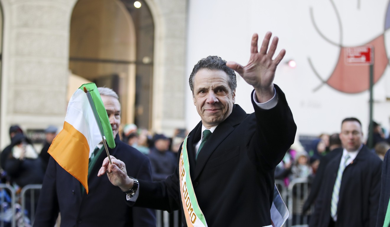 New York State Governor Andrew M. Cuomo waves during the St Patrick's Day Parade in New York, on March 17, 2018. Cuomo is running against ‘Sex and the City’ star Cynthia Nixon in the Democratic primary for governor. Photo: Xinhua