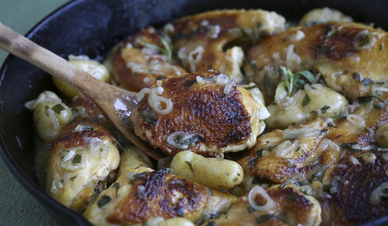 Tarragon chicken with fingerling potatoes. Photo: Jonathan Wong