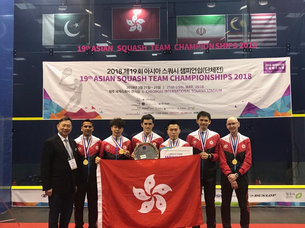 Hong Kong's men's squash team celebrate their victory at the Asian Team Championships in South Korea. Photos: Handout