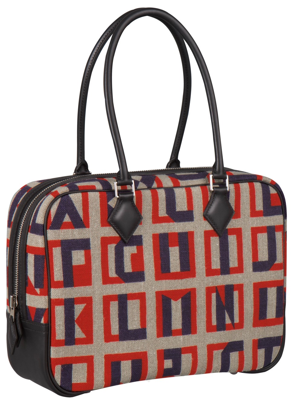 Hermès’ Plume 28 bag in Lettres au carré print toile de camp and Swift calfskin 