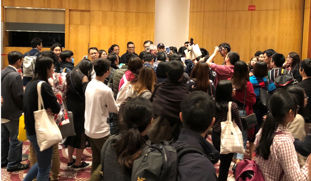 Werner Herzog was surrounded by supporters after his Master Class session at the Hong Kong International Film Festival on March 20. Photo: Edmund Lee.