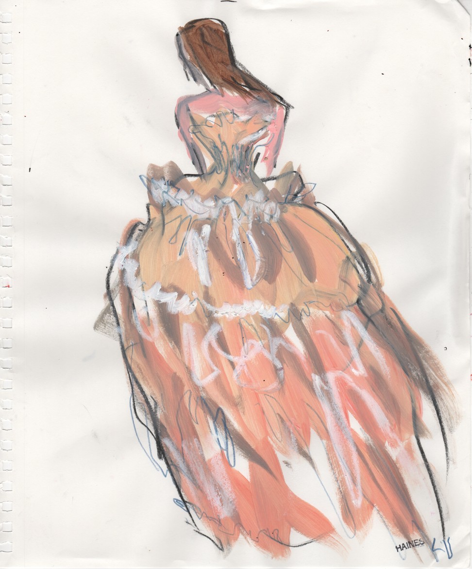 Haines illustration from a Paris couture show.