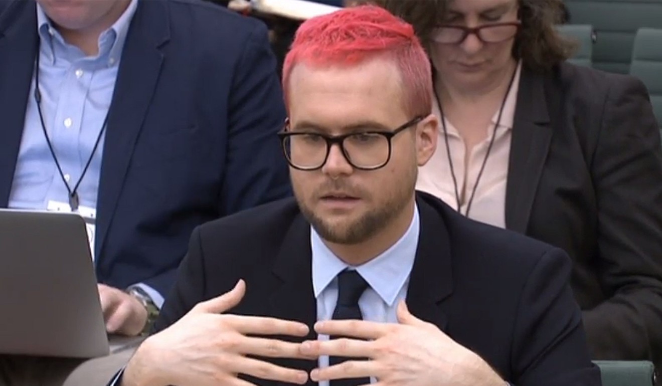 Christopher Wylie testifies in British parliament as part of an investigation into fake news. Photo: AFP