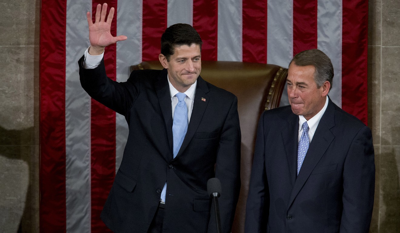 House Speaker Paul Ryan next his predecessor, John Boehner in 2015. File photo: Bloomberg 
