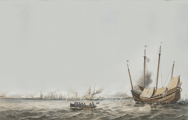 The Toey-Wan during the Second Battle of Taku Forts at the mouth of the Peiho River on June 25, 1859, in a lithograph by T.G. Dutton. Picture: courtesy of George W. H. Cautherley