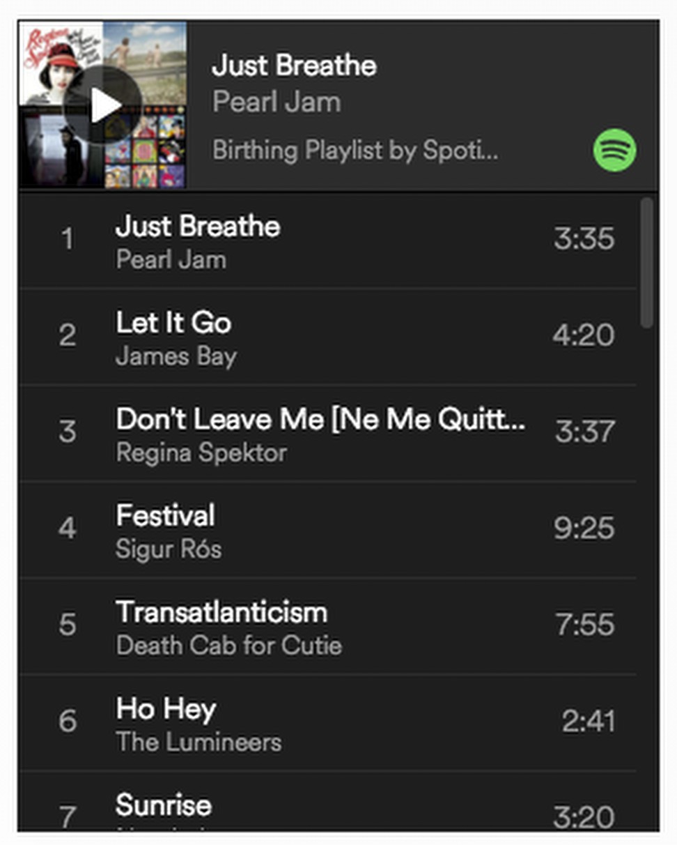 A birthing playlist from Spotify. Photo: courtesy of Spotify