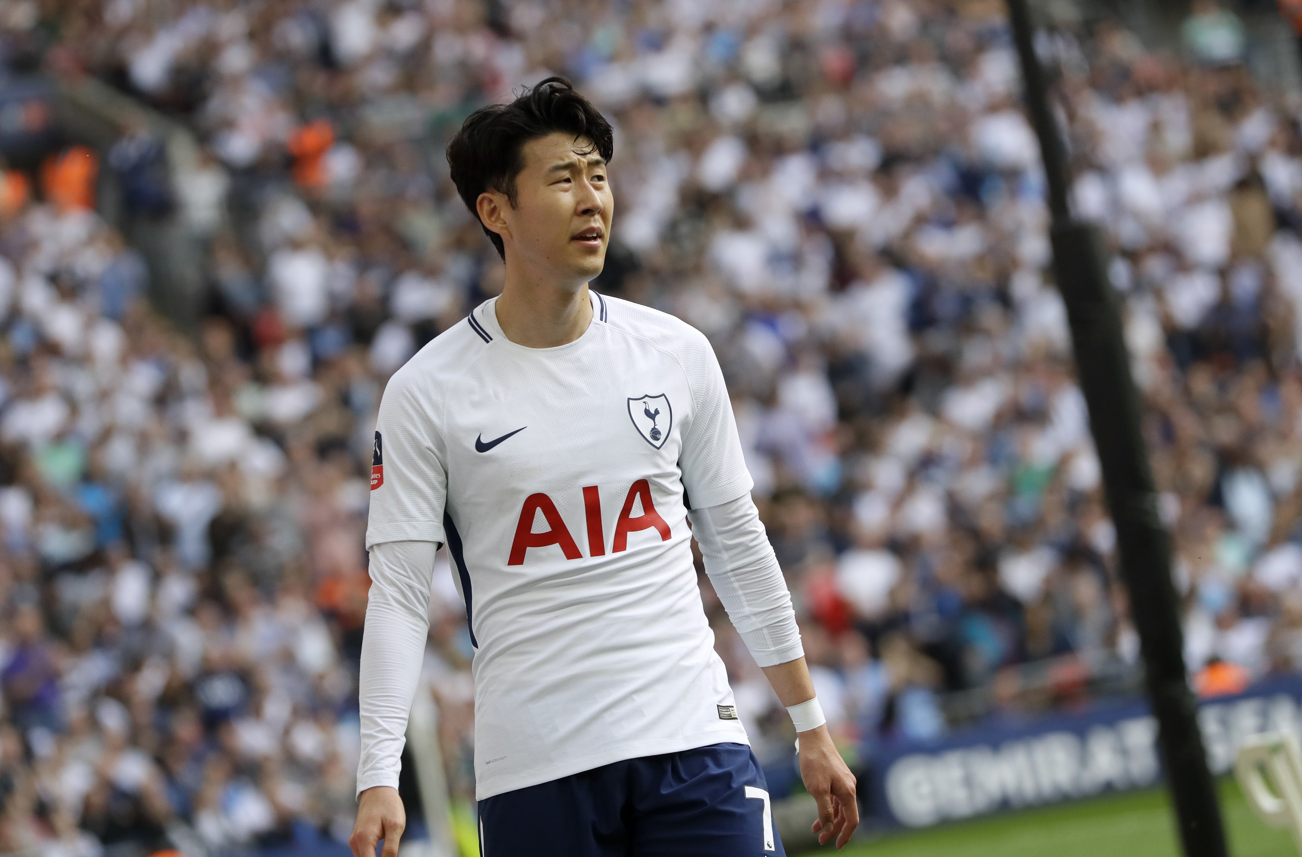Tottenham's Son Heung-min reacts after missing a chance during the English FA Cup semi-final at Wembley. Photo: AP
