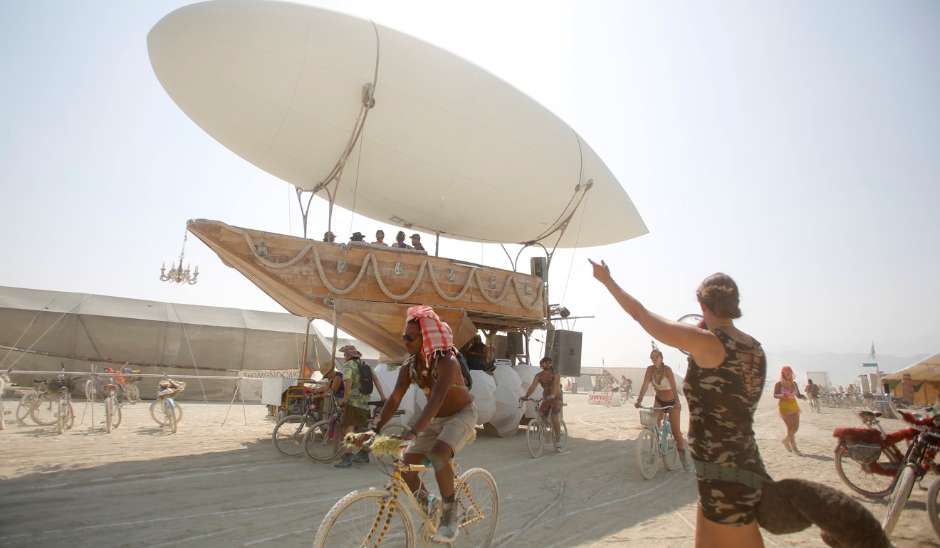 A mutant vehicle drives through the city as approximately 70,000 people from all over the world gather for the 2017 Burning Man festival. Photo: Reuters