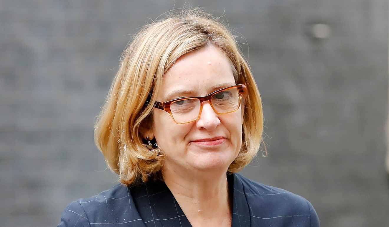 In this file photo taken on April 25, 2018 Britain's Home Secretary Amber Rudd arriving at 10 Downing Street in central London. Photo: Agence France-Presse