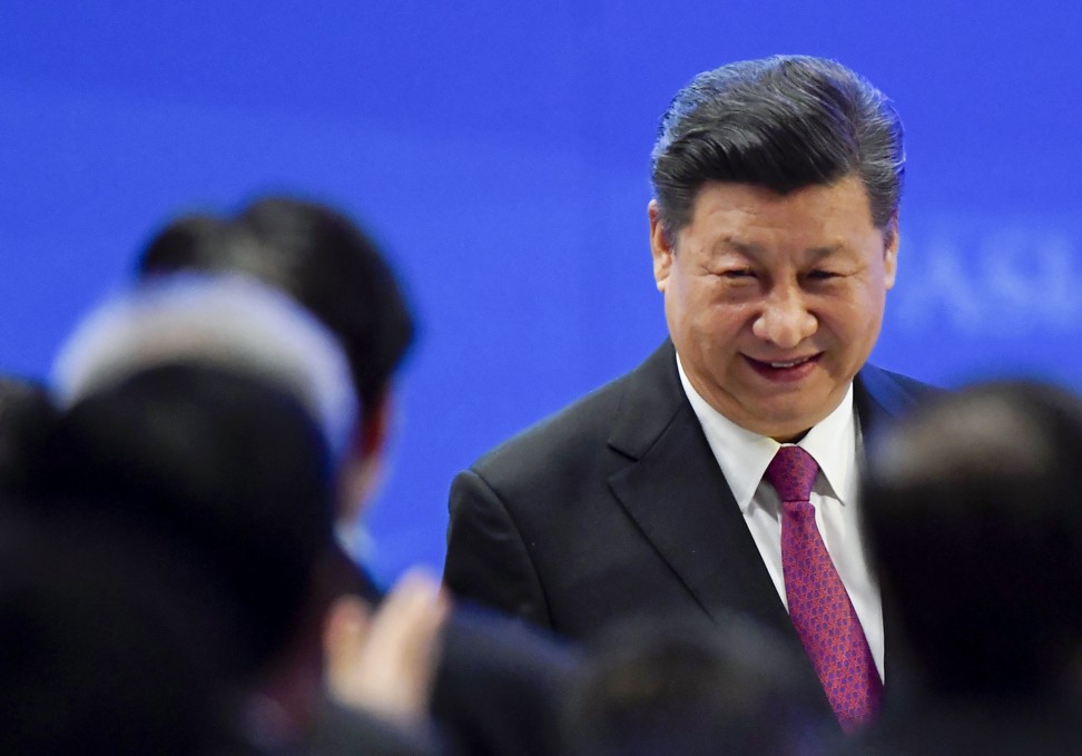 Chinese President Xi Jinping smiling after he delivered a speech at the Boao Forum for Asia in the southern Chinese province of Hainan on April 10. Photo: Kyodo