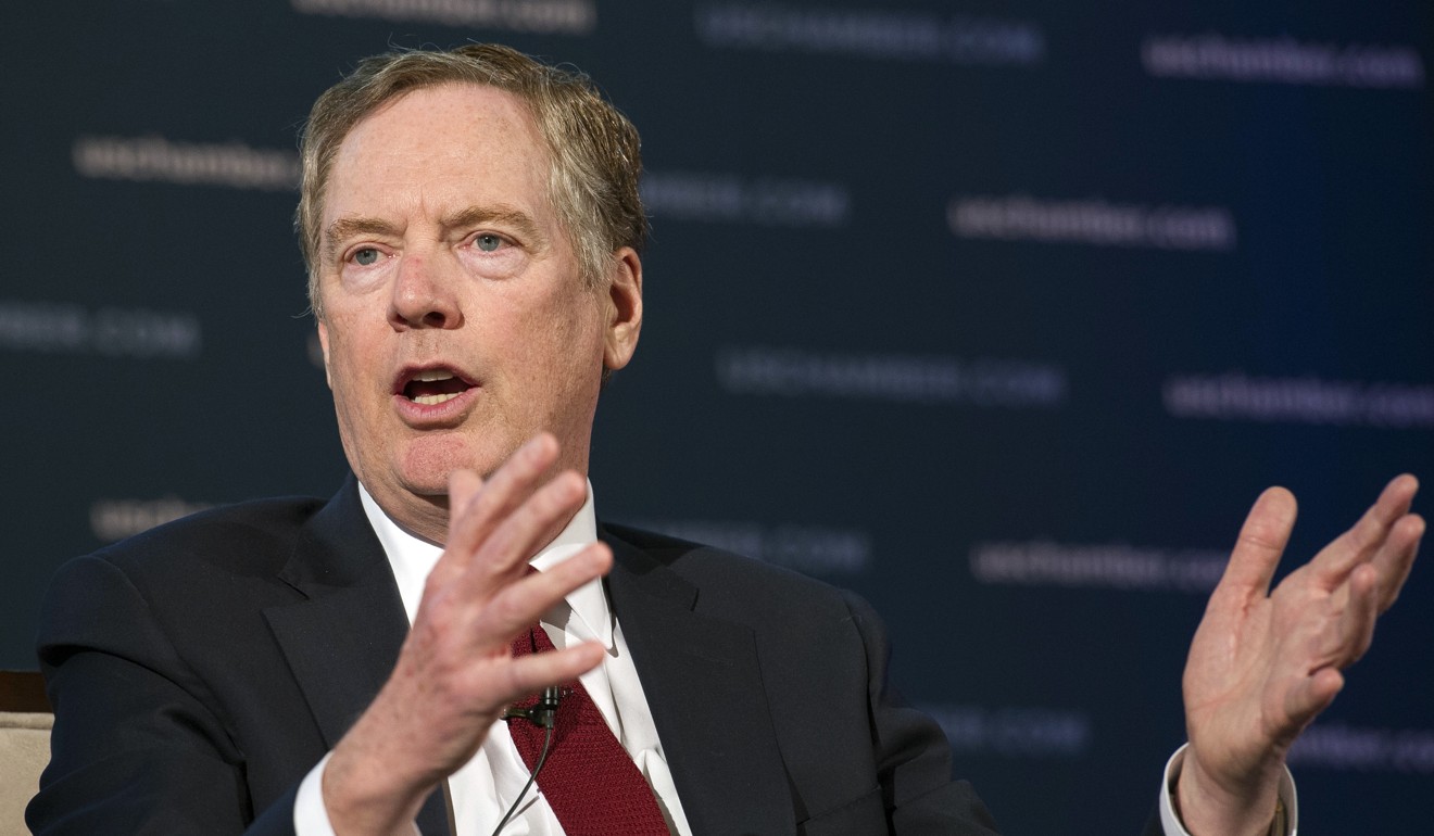 US Trade Representative Robert Lighthizer speaking at the US Chamber of Commerce in Washington on Tueday. ‘It is not my objective to change the Chinese system,’ he said. Photo: AP