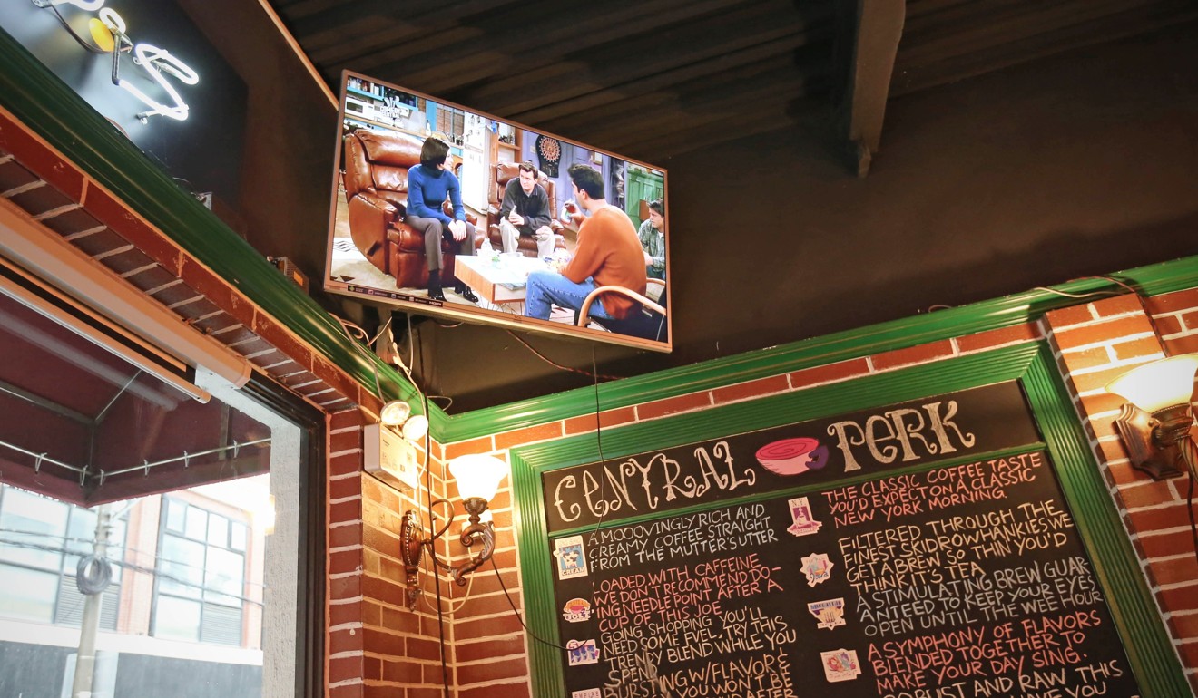 A television in the Central Perk cafe in Shanghai screens episodes of the show on loop. Photo: AFP