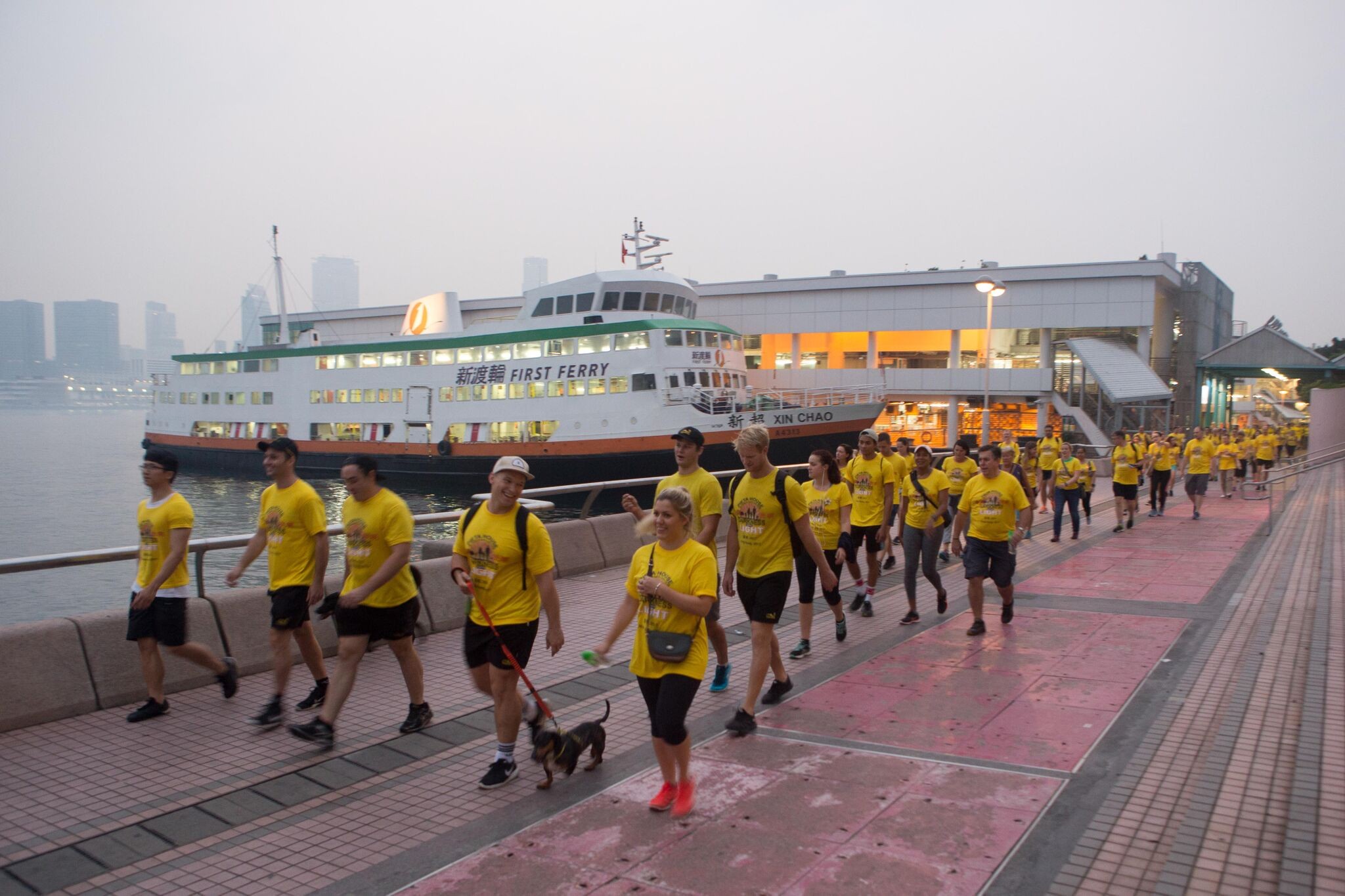 Participants walk along the harbourfront during the 2017 Darkness into Light walk.
