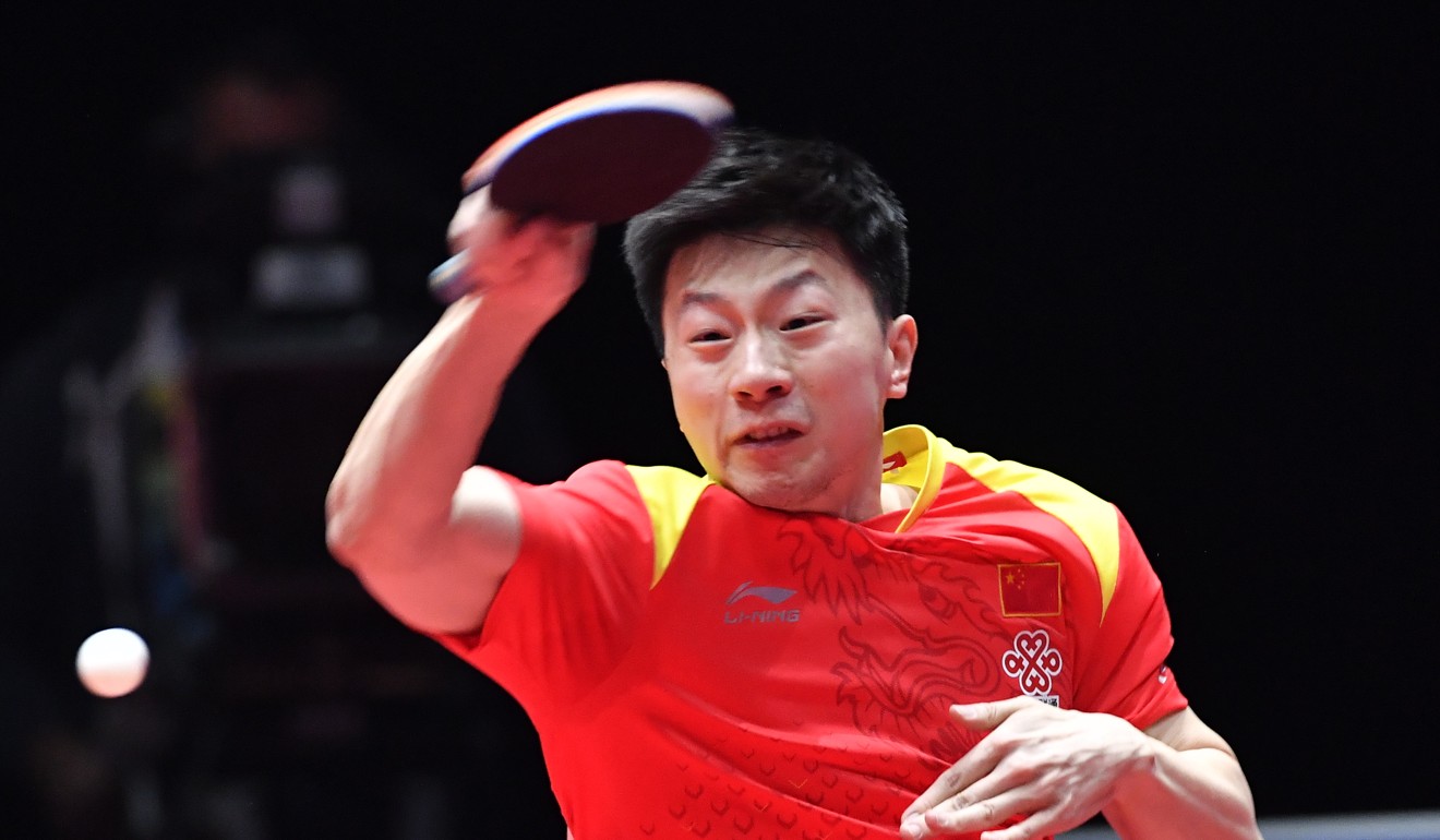 China’s Ma Long on his way to victory against Germany’s Timo Boll.