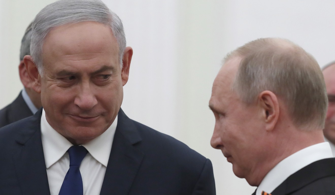Russian President Vladimir Putin welcomes the Prime Minister of Israel Benjamin Netanyahu for a meeting in Moscow's Kremlin on Friday. Photo: EPA-EFE