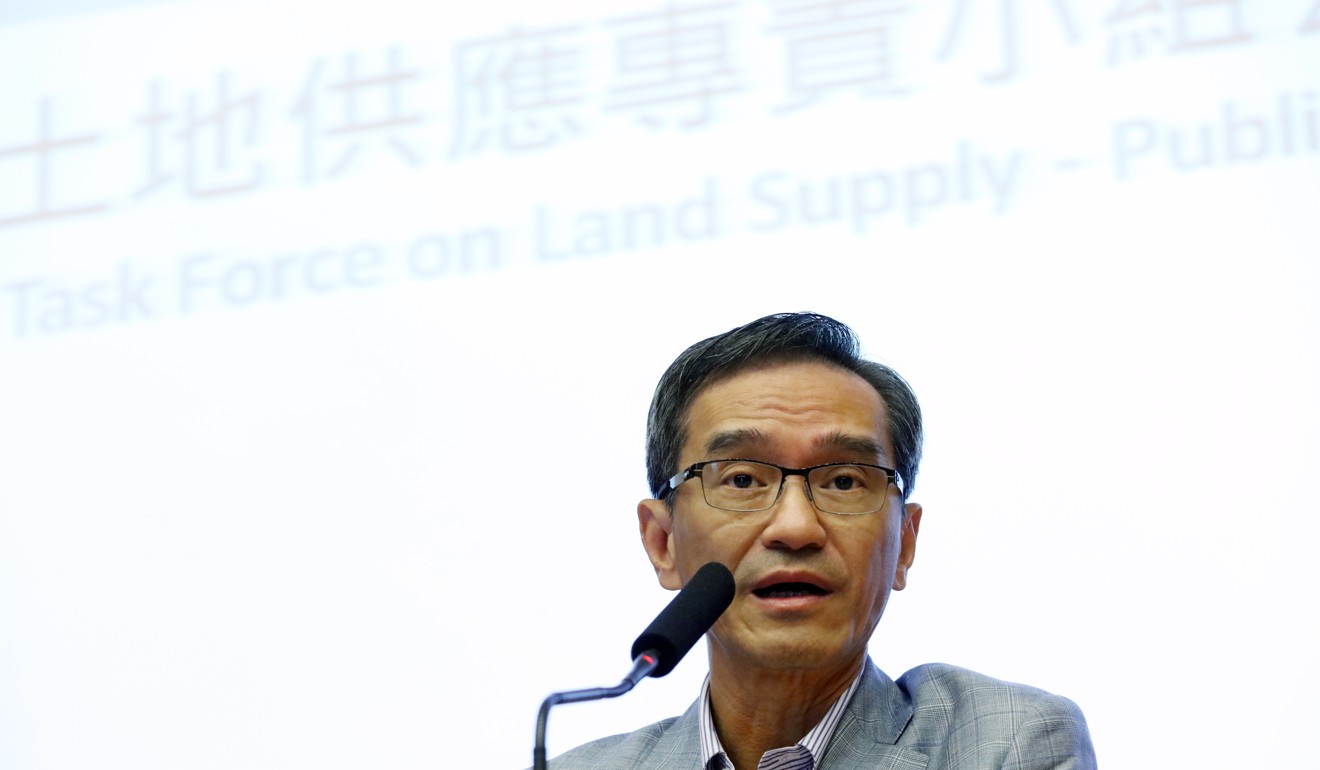 Chairman of the government-appointed Task Force on Land Supply Stanley Wong Yuen-fai at Saturday’s meeting. Photo: Felix Wong