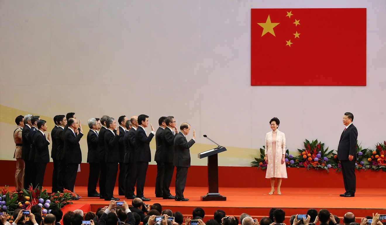 Carrie Lam is sworn in as Hong Kong’s chief executive on July 1, 2017. The city’s first female leader, Lam led an all-male cabinet at the time. Photo: Sam Tsang 