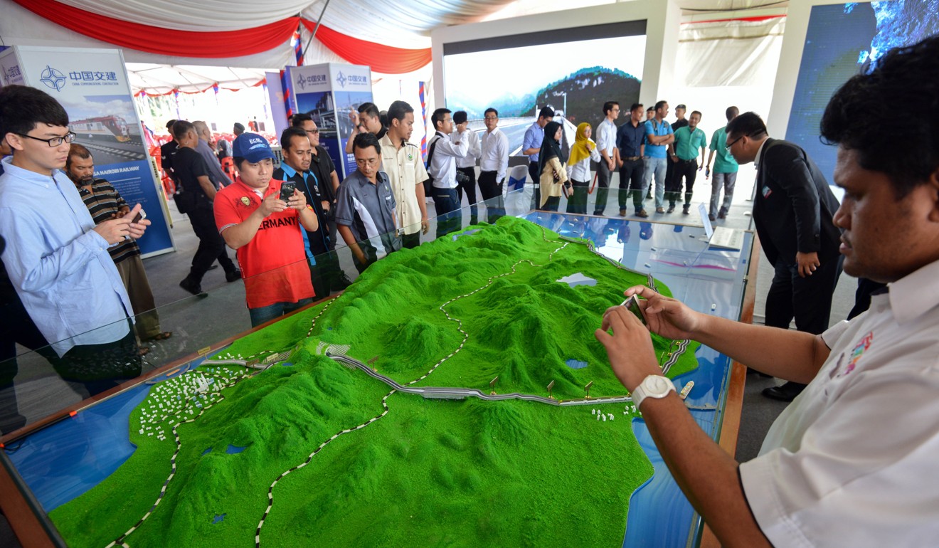 A model of the East Coast Rail Link – one of the joint China-Malaysia projects that has come under fire from Mahathir. Photo: Xinhua