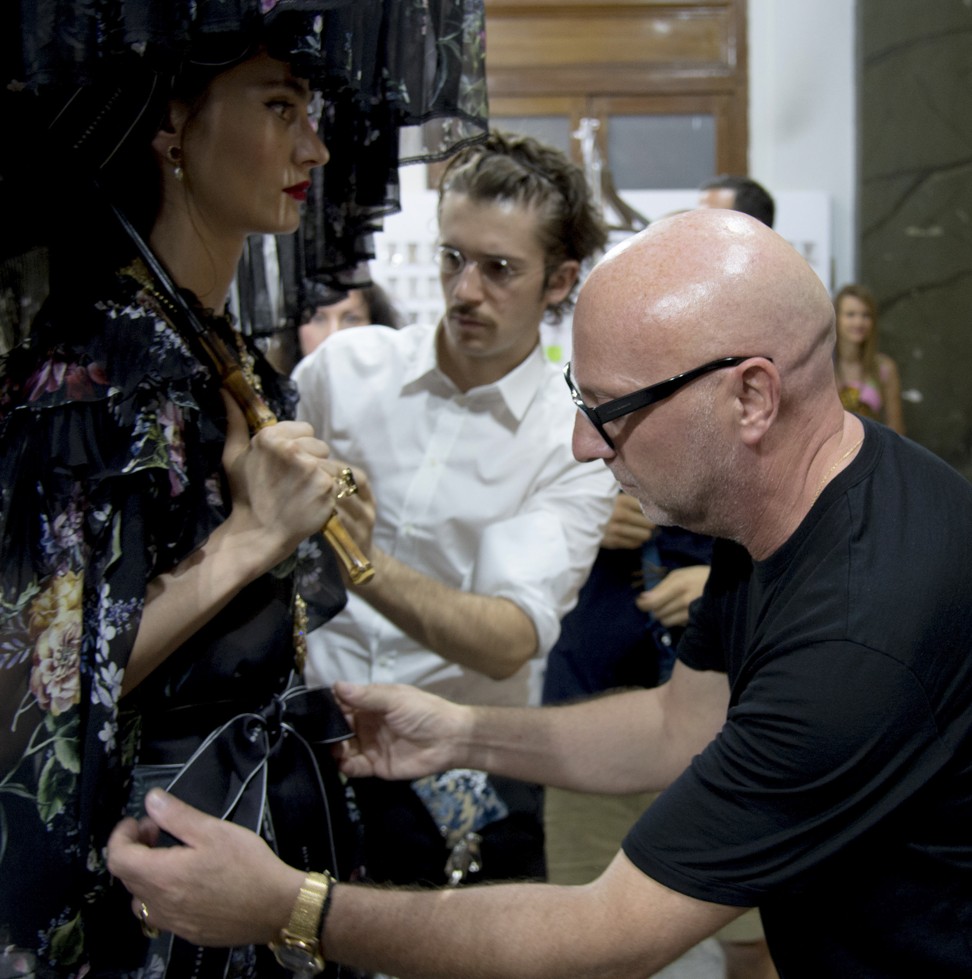 Italian designer Domenico Dolce (right) works at the Dolce & Gabbana Alta Moda Show in Palermo, Sicily, southern Italy, in June 2017. Photo: Dolce & Gabbana