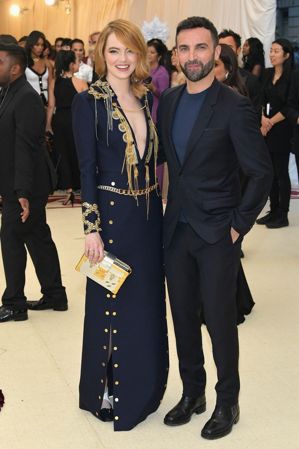 Actress Emma Stone and designer Nicolas Ghesquiere attend the Met Gala on May 7, 2018. Photo: AFP