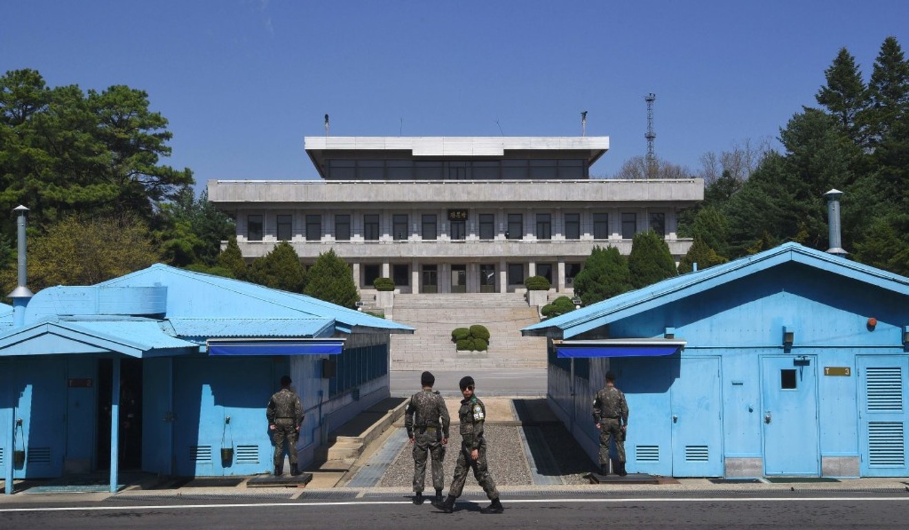 North Korea’s Panmungak (Panmun Hall) seen from the southern side of the Joint Security Area in the demilitarised zone. Picture: AFP