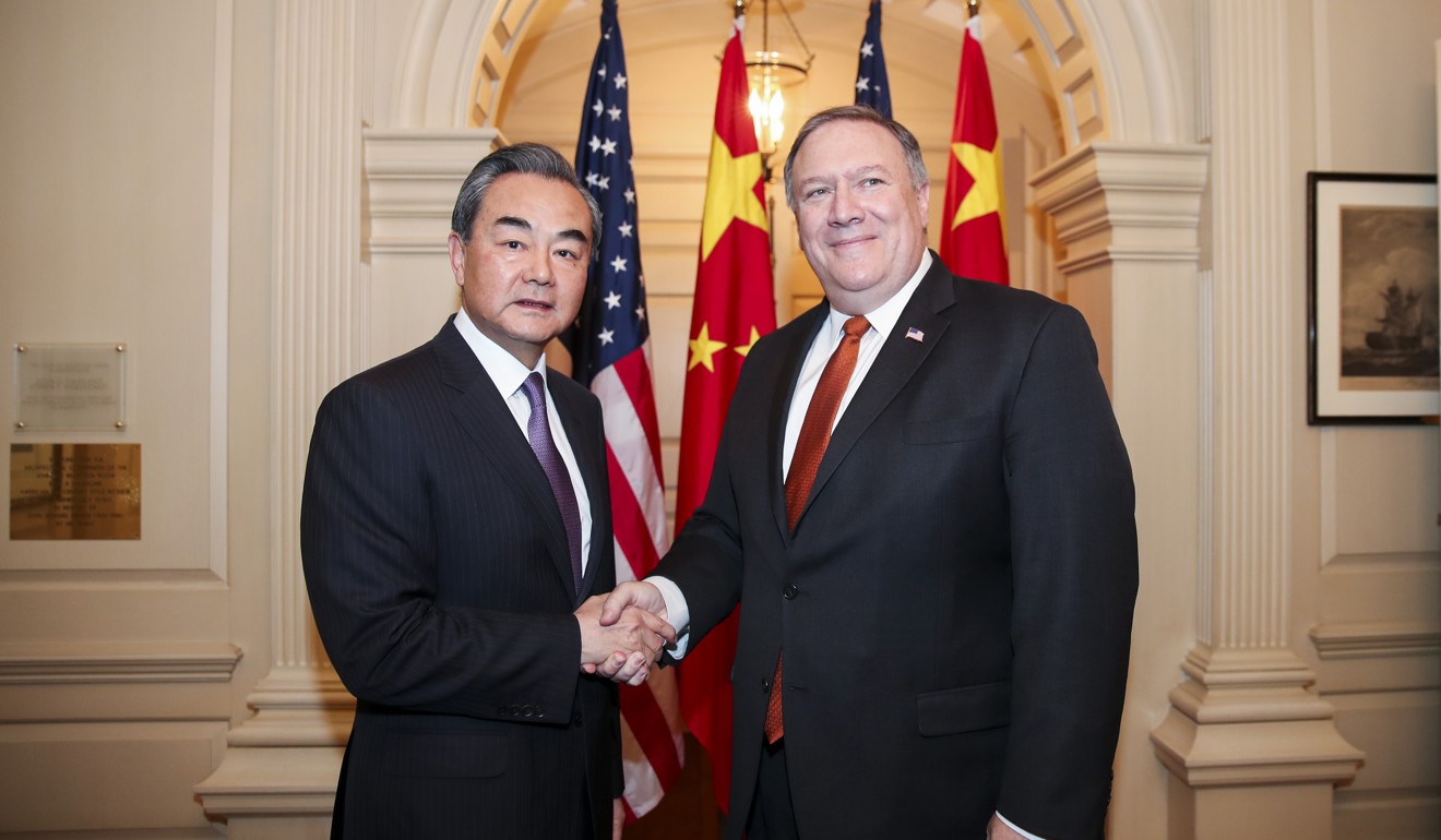 Chinese Foreign Minister Wang Yi meets with Pompeo in Washington on Wednesday. Photo: Xinhua