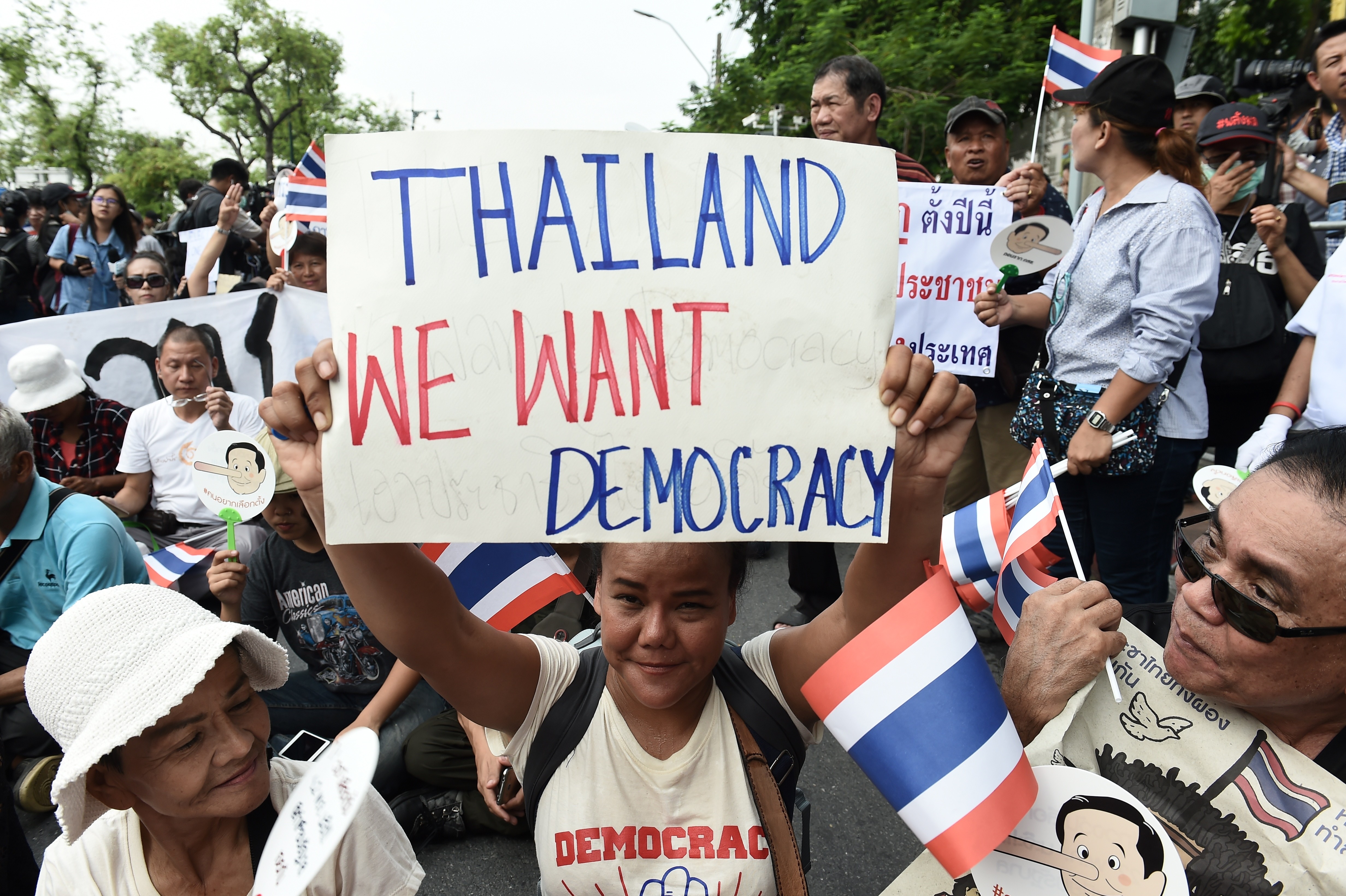 Protesters in Bangkok mark the fourth year of junta rule. Photo: AFP