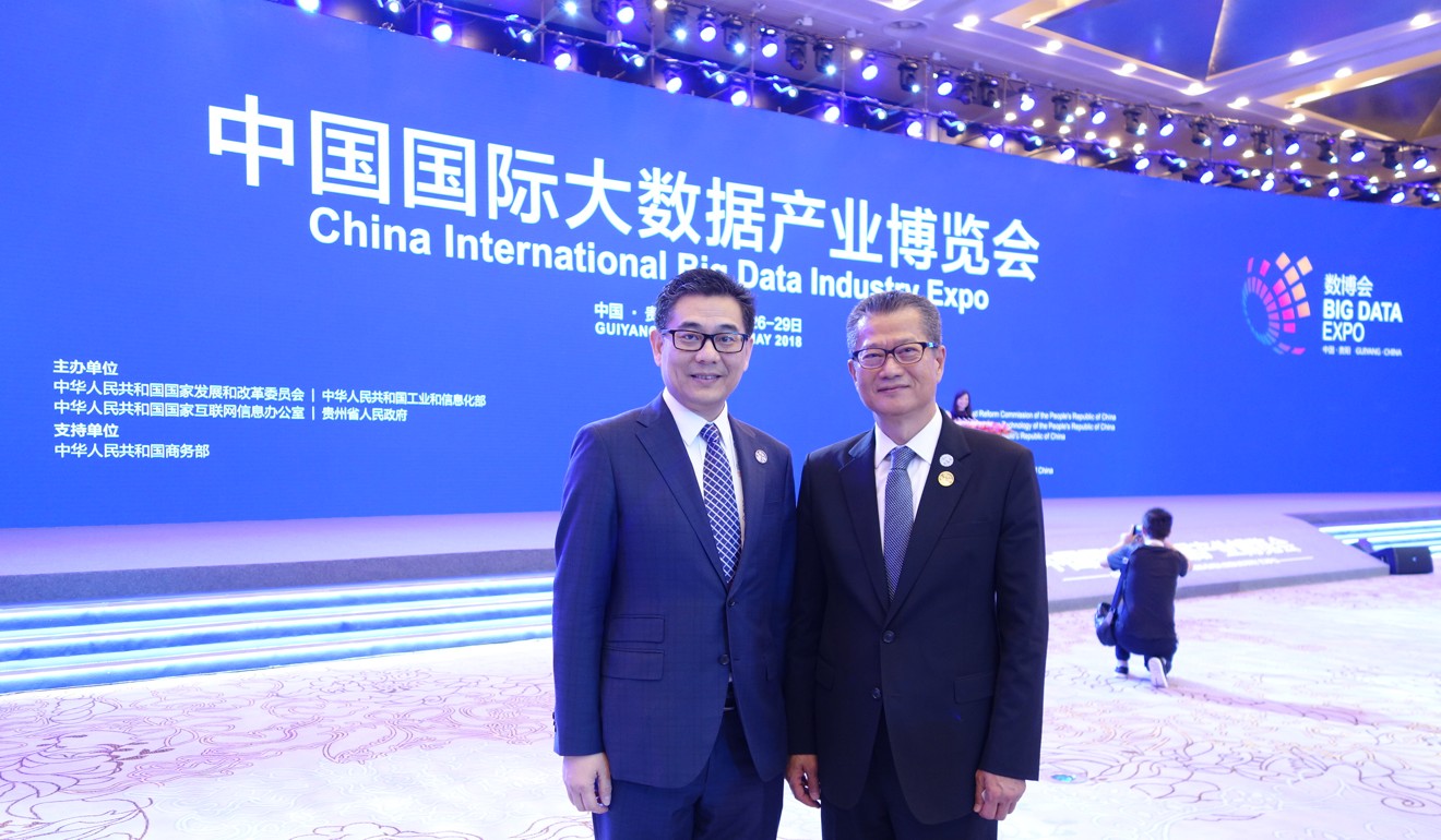 Chan (right), and the government’s Chief Information Officer, Mr Allen Yeung Tak-bun at the opening ceremony of the China International Big Data Industry Expo 2018 in Guiyang. Photo: Handout