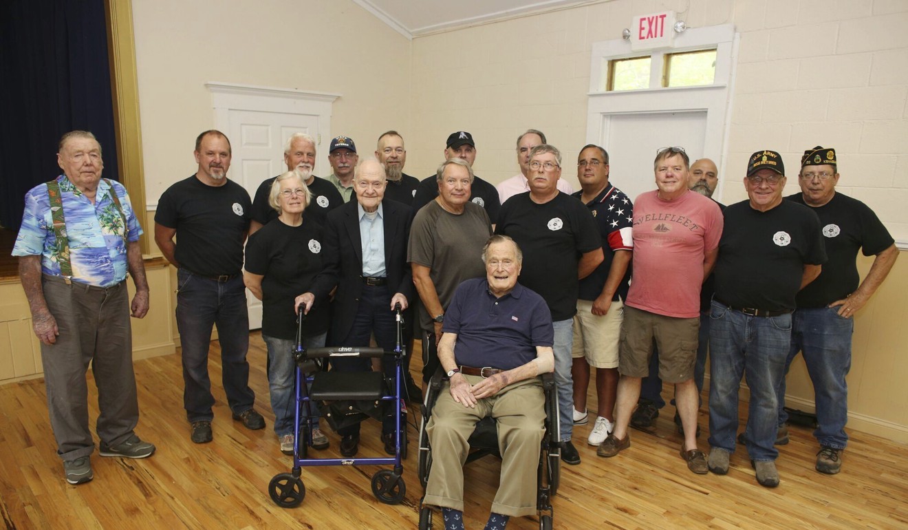 Former President George H.W. Bush joined veterans during the monthly pancake breakfast at the American Legion Post 159 in Kennebunkport, Maine, on Saturday, May 26, 2018. Photo: Office of former President George H.W. Bush via AP