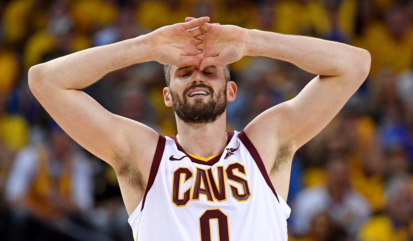 Cleveland Cavaliers centre Kevin Love endured a difficult night at Oracle Arena. Photo: USA Today