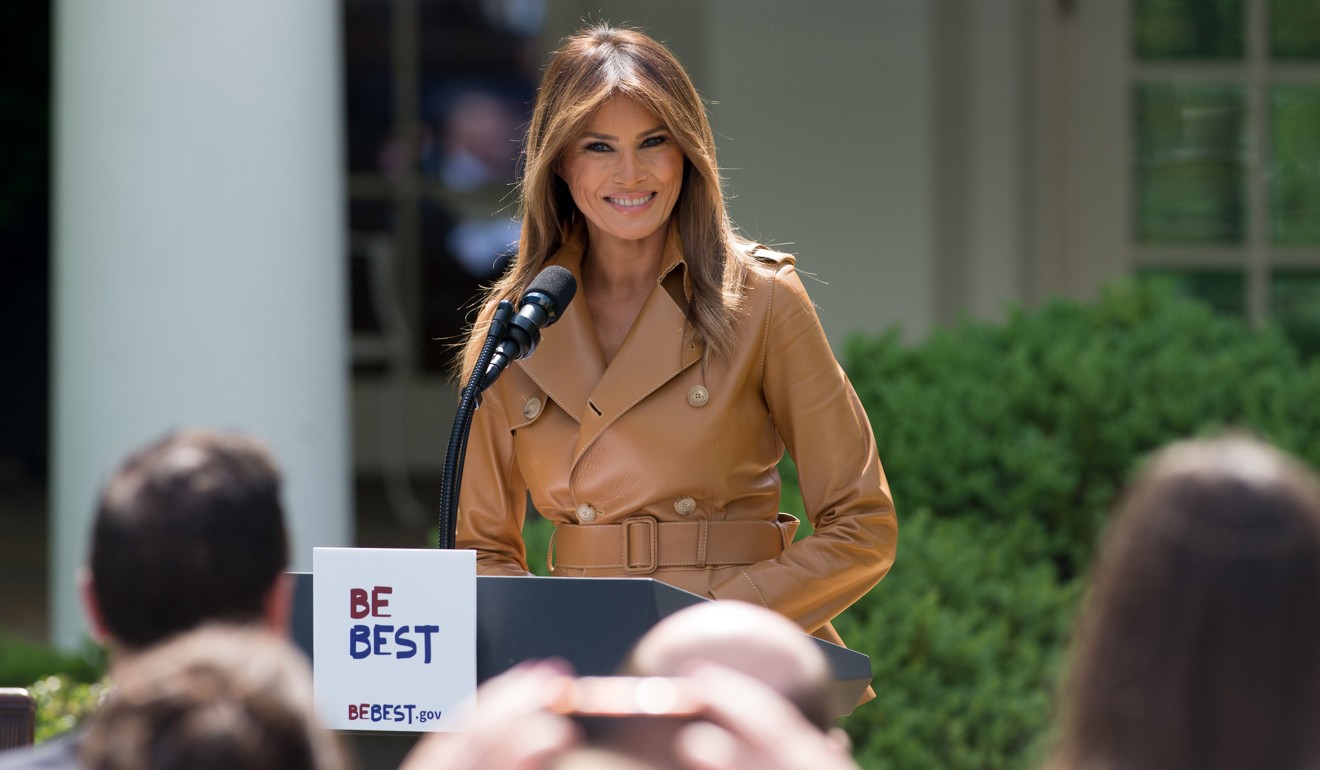 This file photo taken on May 7 shows US First Lady Melania Trump announcing her “Be Best” children's initiative in the Rose Garden of the White House. Photo: Agence France-Presse