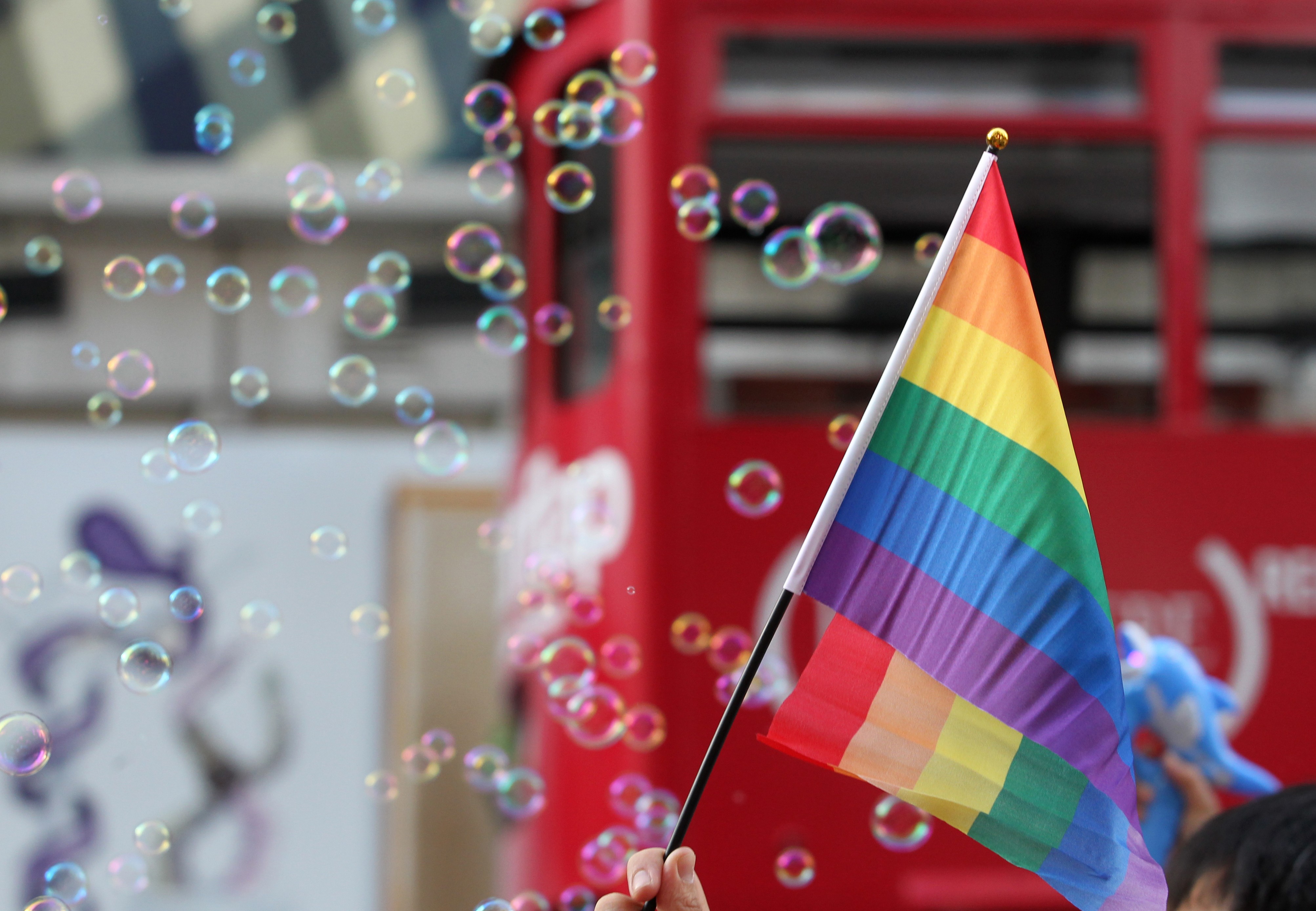 A flag is held aloft during Hong Kong Pride Parade in 2012. Hong Kong does not recognise same-sex marriages, but a number of court cases in recent years have put the spotlight on the issue. Photo: Nora Tam