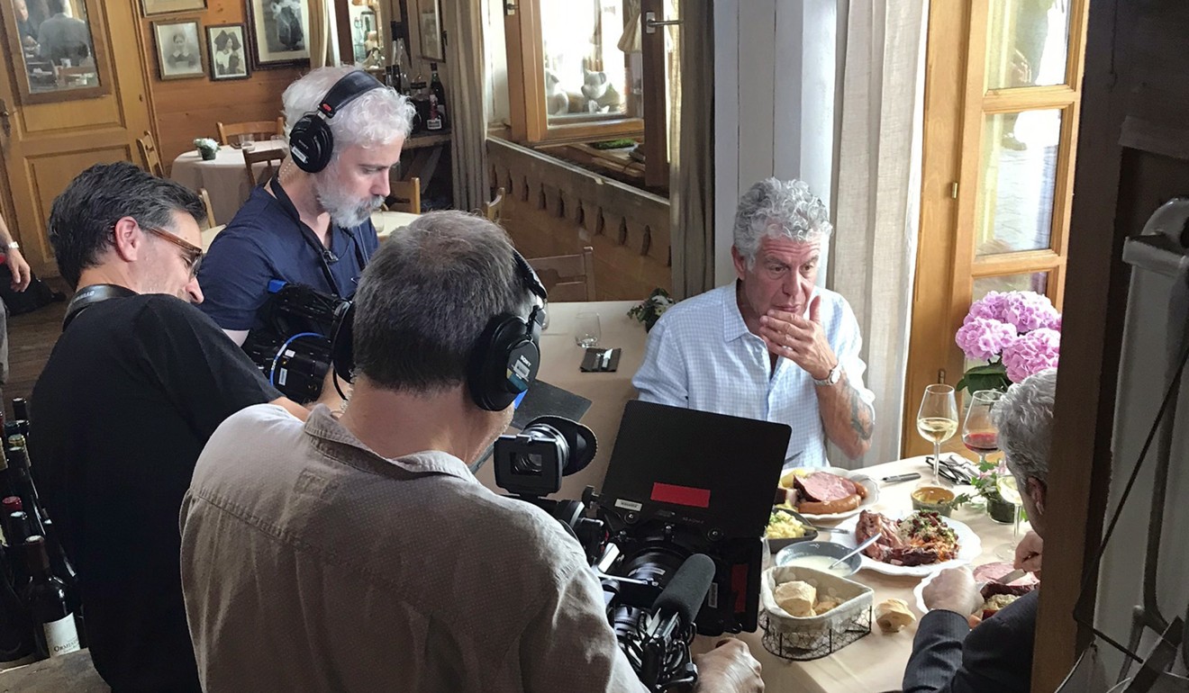 Anthony Bourdain (right) and a film crew in Colmar, France, on June 4, several days before he committed suicide. Photo: AP