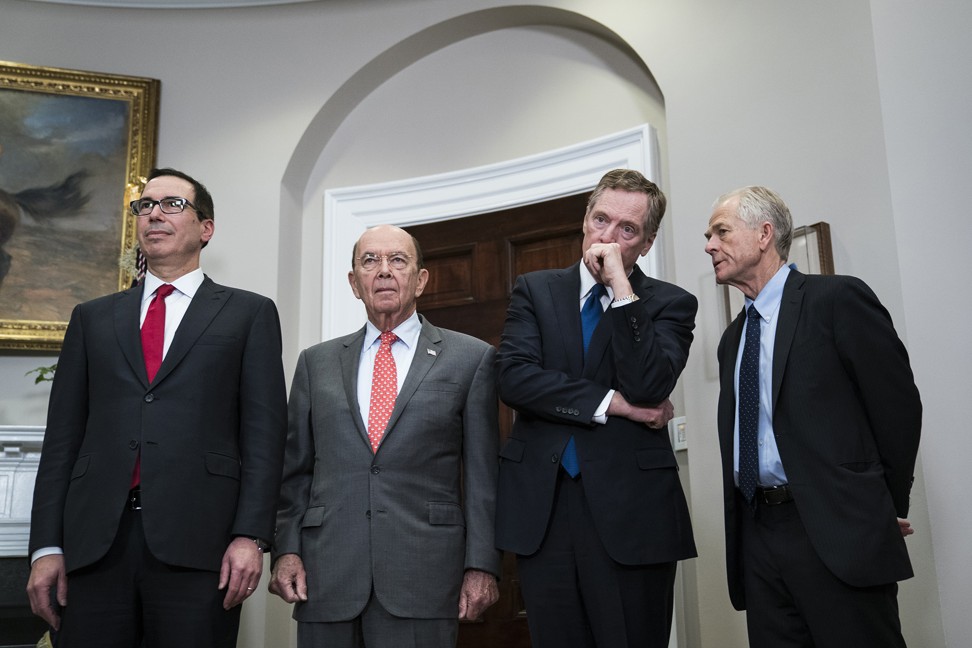 US Commerce Secretary Wilbur Ross (second left) met Chinese officials in Beijing and took back a proposal to buy about US$70 billion worth of goods. But the offer was not accepted by Trump. Also pictured are US Treasury Secretary Steven Mnuchin (left), senior White House adviser Peter Navarro (right) and US Trade Representative Robert Lighthizer. Photo: Washington Post