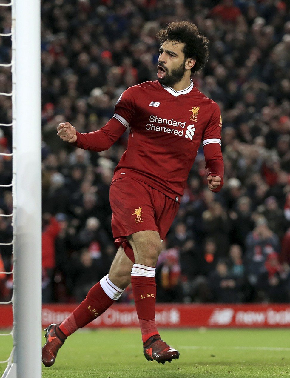 Mo Salah celebrates a goal for Liverpool. Photo: AP