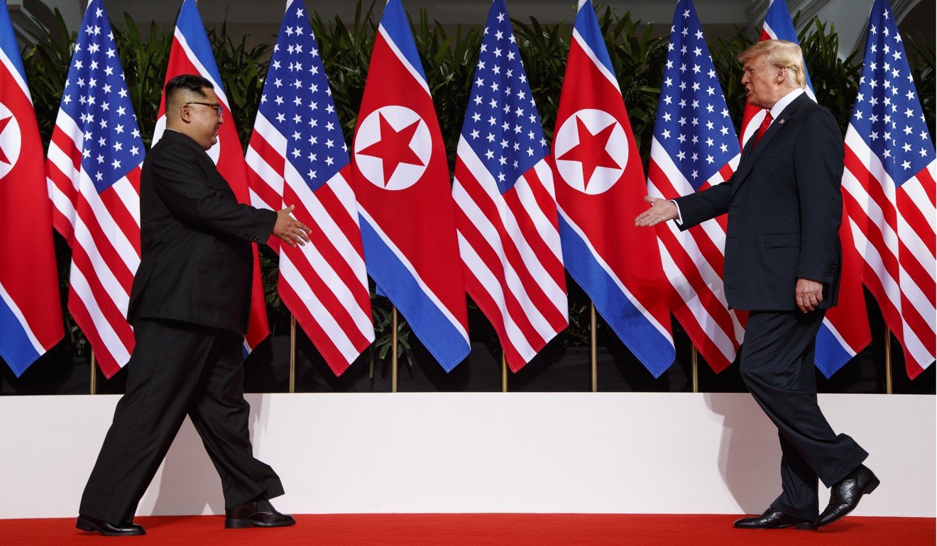 US President Donald Trump meets North Korean leader Kim Jong-un on Sentosa Island in Singapore on June 12. Photo: AP