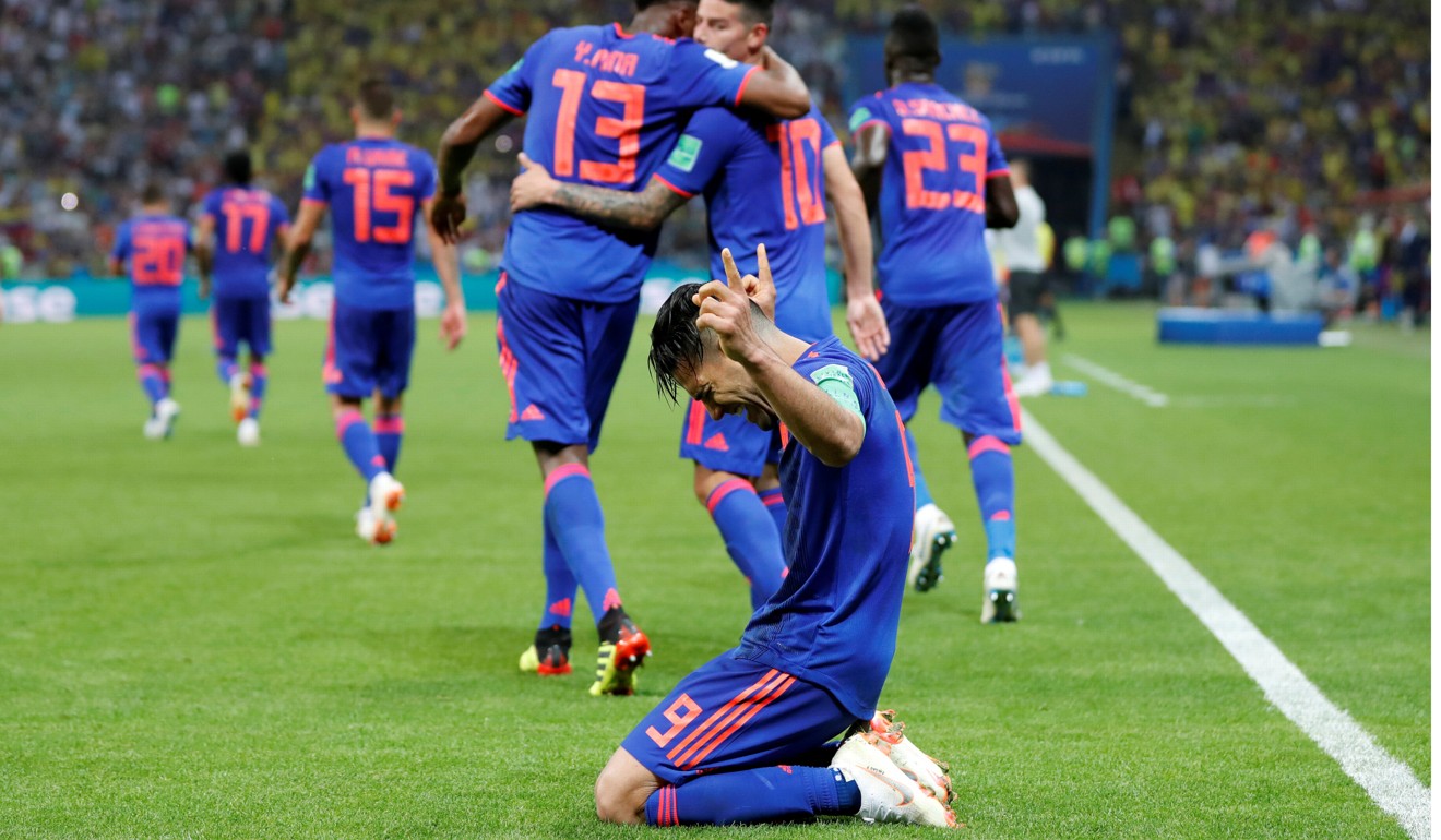 Colombia’s Radamel Falcao celebrates scoring their second goal. Photo: Reuters