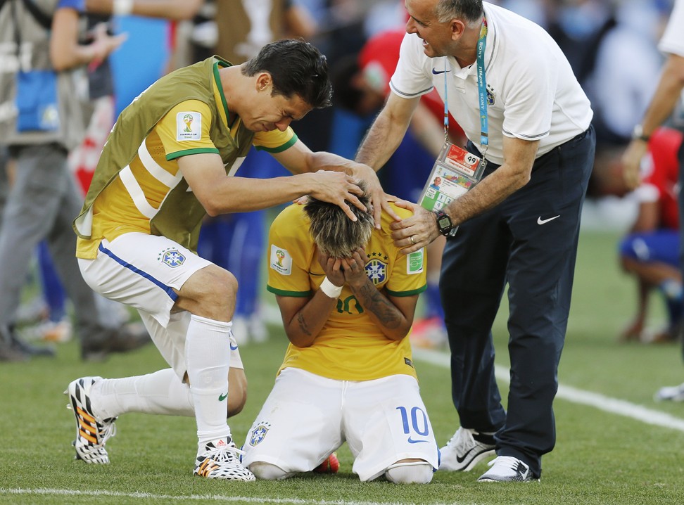 Neymar cries after the penalty shoot-out win against Chile in the last 16 of the 2014 World Cup on home soil at the Mineirao Stadium in Belo Horizonte. Photo: AP