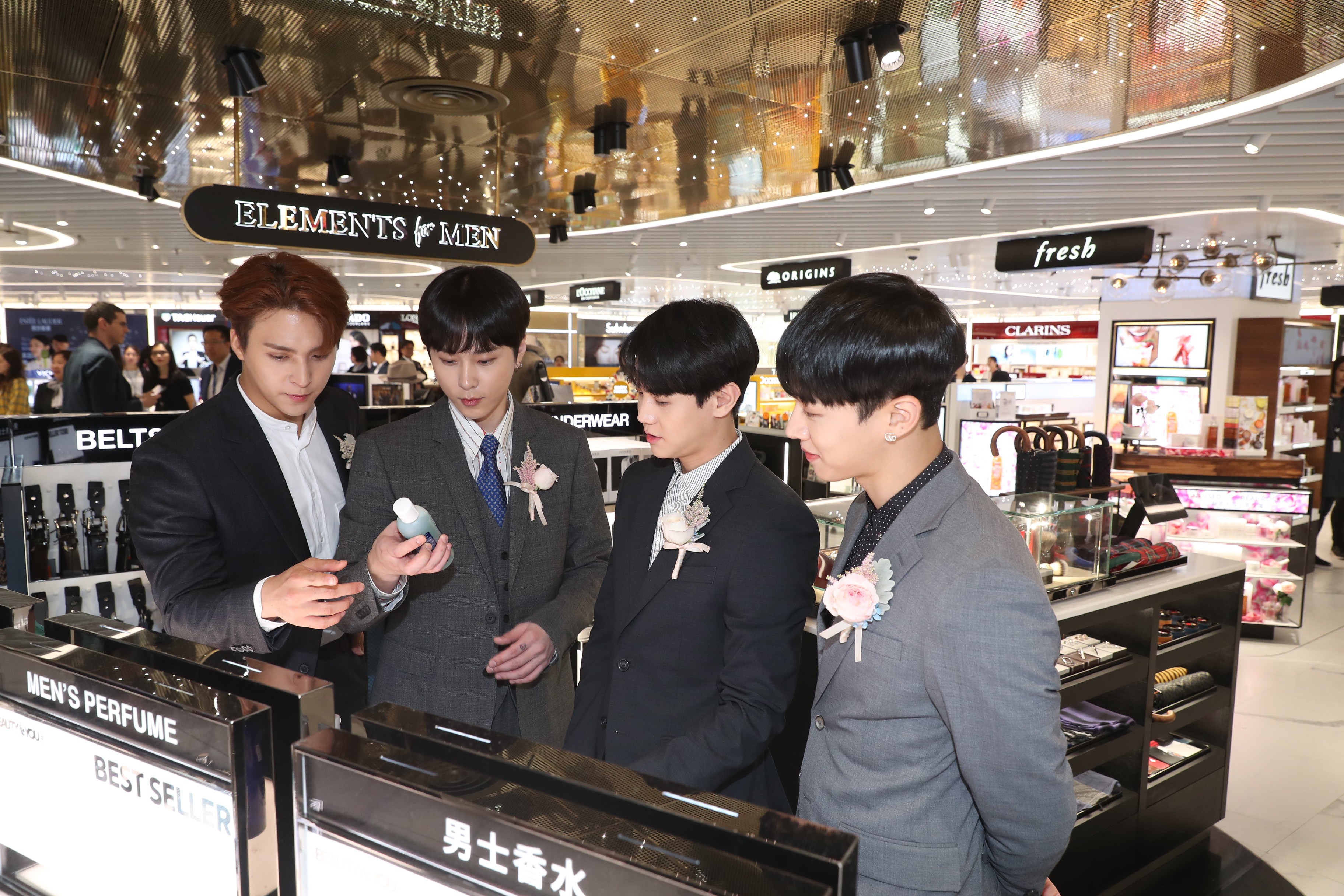 K-pop boy band Highlight at Hong Kong International Airport for the opening ceremony for Beauty & You by The Shilla Duty Free. Left to right: Son Dong-woon, Yong Jun-hyung, Yang Yo-seob and Lee Gi-kwang