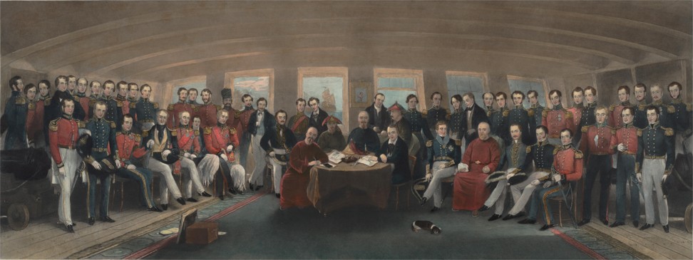 An engraving depicting the signing of the Treaty of Nanking between Britain and China in 1842 at the end of the first Opium War. Under the treaty, China agreed to cede control of Hong Kong to the British Empire, to open five additional ports to foreign trade, and to the establishment of Britain as a “most favoured nation” with regards to Chinese trade. Photo: Brown University Library