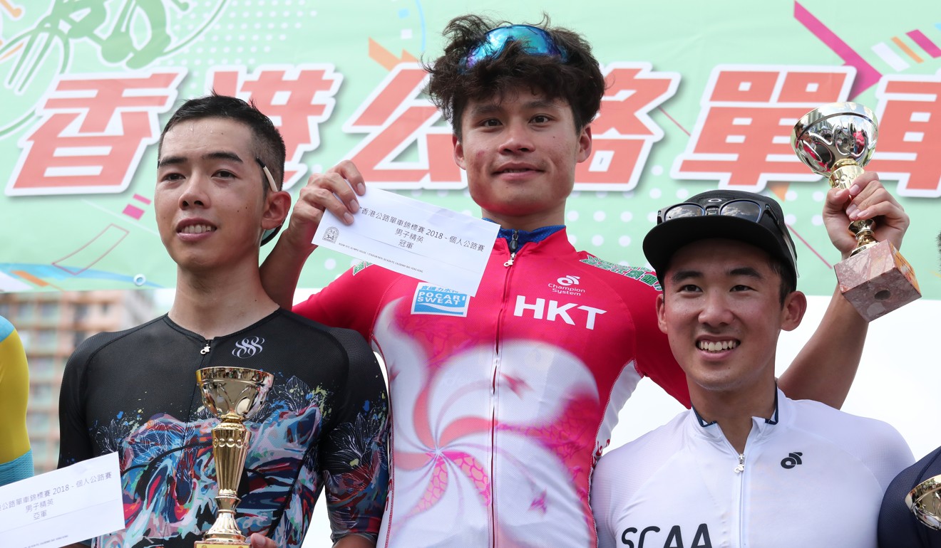 Burr Ho, race winner Ko Siu-wai and Leung Chun-wing share the podium. Photo: Jonathan Wong