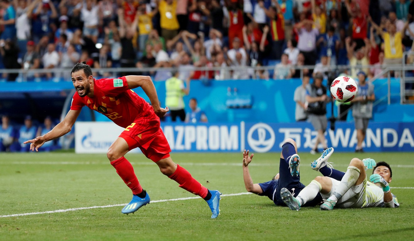 Nacer Chadli reels away after scoring the winning goal against Japan. Photo: Reuters