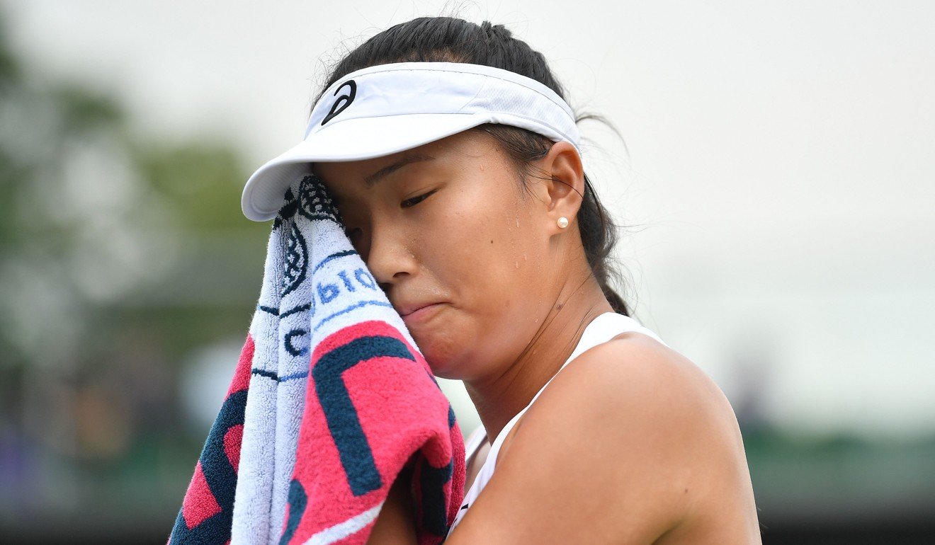 Claire Liu towels off against Germany's Angelique Kerber on Thursday. Photo: AFP